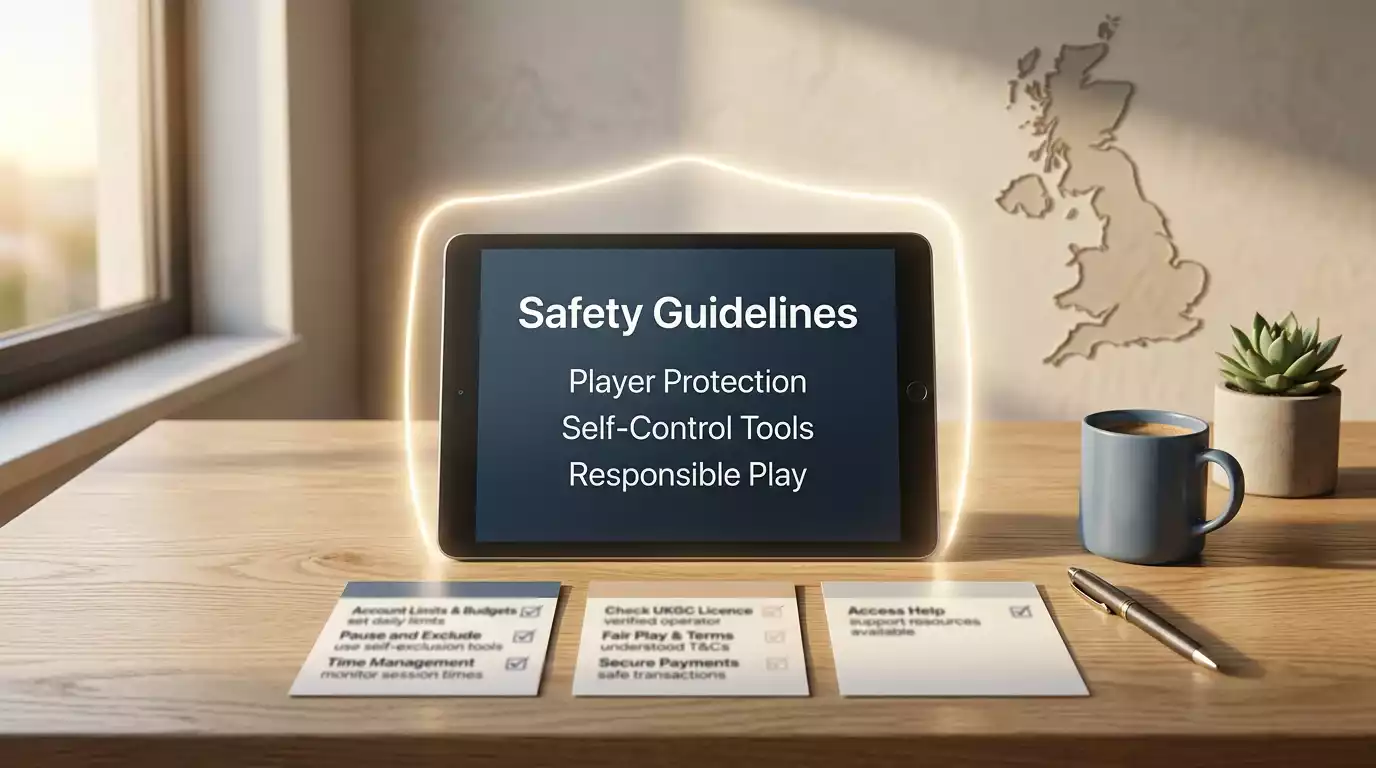 Calm illustration of a safety boundary around online gambling decisions in Great Britain